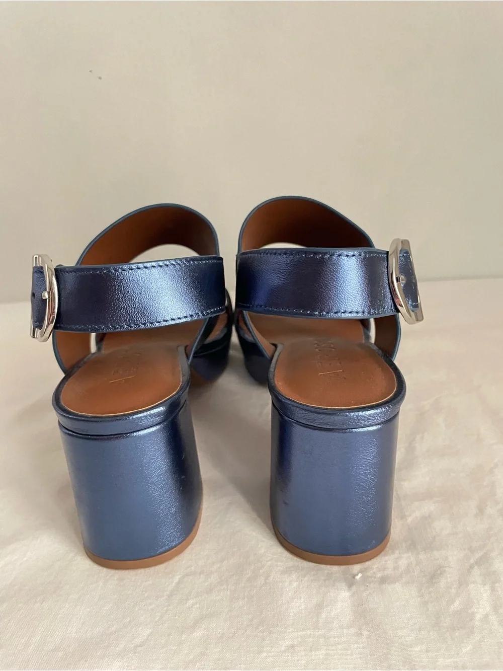 Aerosoles Camera Metallic Blue Block Heel Platform Sandals 8